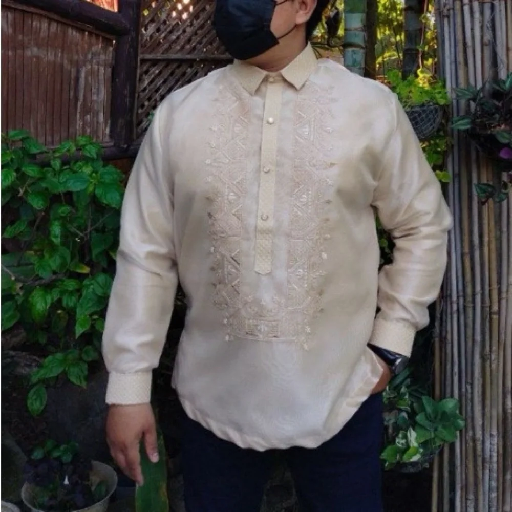 Modern Contemporary Barong Tagalog Attire in Beige Sports Collar - Picture 4 of 7